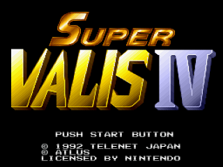 Super Valis IV title screen for Super Nintendo